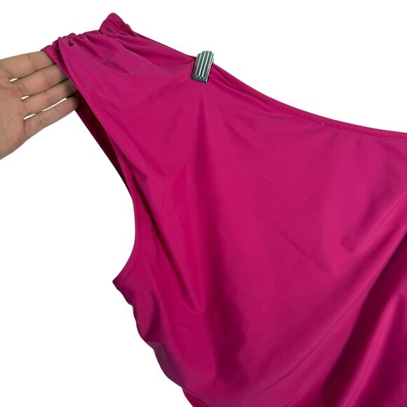J Crew Ruched One Shoulder One Piece Swimsuit Pink Preppy Vacation Women Size 18 - Picture 3 of 8